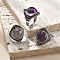 Natural Amethyst Adjustable Rings, Antique Silver Tone Brass Finger Rings, Rhombus, 22mm, Inner Diameter: 18mm