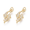 Brass Pendants, with Clear Cubic Zirconia and Jump Rings, Dolphin, Golden, 17x8x2mm, Hole: 2mm