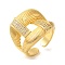 Double Layer Brass Micro Pave Cubic Zirconia Open Cuff Rings, for Women, Lead Free & Cadmium Free, Real 18K Gold Plated, 21.5mm, Adjustable