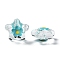 Transparent Glass Beads, Hand Drawn Beads, with Enamel, Flower, Dark Turquoise, 21x22x11mm, Hole: 1.2mm
