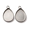 304 Stainless Steel Pendant Cabochon Settings, Teardrop, Stainless Steel Color, Tray: 10.5x14.5mm, 18x11x2mm, Hole: 1.8mm