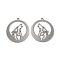 Non-Tarnish 304 Stainless Steel Pendants, Flat Round with Wolf Charm, Stainless Steel Color, 37x34x1.5mm, Hole: 2mm