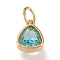 PVD Vacuum Plating 304 Stainless Steel Cubic Zirconia Pendant, Triangle, Golden, Dark Turquoise, 12.5x9.5x5mm, Hole: 5mm