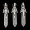 Natural Quartz Crystal Pointed Pendants, Rock Crystal Pendants, Faceted Bullet Charms, with Rack Plating Platinum Plated Brass Fairy, 24x13mm, Hole: 5x8mm