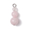 Natural Rose Quartz Round Beaded Pendants, Gourd Charms with Platinum Tone Iron Loops, 20.5~24x8~8.5mm, Hole: 1.5~3mm