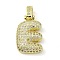 Brass Micro Pave Clear Cubic Zirconia Pendants, Cadmium Free & Nickel Free & Lead Free, Real 18K Gold Plated, Letter E, 29.5mm, Hole: 4.8x3.5mm, Pendant: 23.5x15x5mm