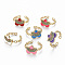 Brass Micro Pave Cubic Zirconia Cuff Rings, Open Rings, with Enamel, Nickel Free, Real 16K Gold Plated, Heart, Mixed Color, US Size 7 1/4(17.5mm)