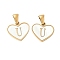 304 Stainless Steel Pave Natural White Shell Heart with Initial Slice Pendants, Ion Plating(IP), Golden, Letter U, 14x16x2mm, Hole: 4.5x3mm