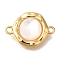 Brass Pave Natural White Shell Flat Round Connector Charms, Real 18K Gold Plated, 18.5x13x4.5mm, Hole: 1.6mm