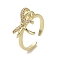 Brass Micro Pave Cubic Zirconia Open Cuff Ring, Cadmium Free & Lead Free, Bowknot, Real 16K Gold Plated, US Size 7 1/2(17.5mm)