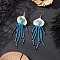 304 Stainless Steel Dyed Synthetic Turquoise & Natural Black Onyx & Glass Seed Beaded Dangle Earrings, Shell Shape with Skull, Golden, Blue, 114x27.5mm