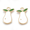 Alloy Pendants, Cadmium Free & Lead Free, with Enamel, Pear, Light Gold, Creamy White, 19x12.5x1mm, Hole: 2mm