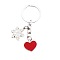 Zinc Alloy Enamel Pendants Keychain, with Alloy Key Rings, Heart and Snowflake, FireBrick, 7.5cm