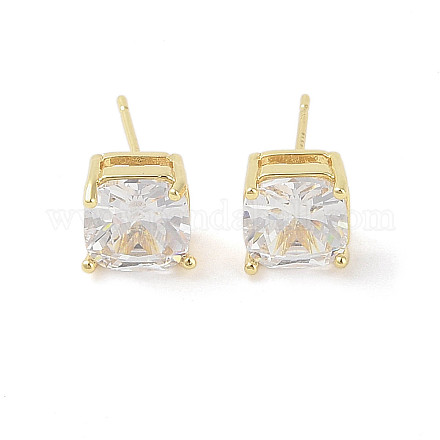 Женские квадратные латунные серьги с прозрачным стеклом X-EJEW-L285-006G-1