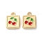 Rack Plating Alloy Enamel Pendants, Square with Cherry Charm, Golden, 14x11x2.5mm, Hole: 1.5mm