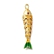 Brass Micro Pave Cubic Zirconia Pendants, with Enamel, Fish, Real 18K Gold Plated, Gold, 46.5x10.5x8mm, Hole: 3.5x2.5mm