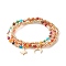 Natural Agate Round Beads Stretch Bracelets, Bracelet, Round, Moon & Star Brass Charm Bracelets for Girl Women, Golden, Orange Red, Inner Diameter: 2-1/4 inch(5.6cm), 3pcs/set