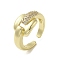 Rack Plating Brass with Clear Cubic Zirconia Cuff Rings, Lead Free & Cadmium Free, Long-Lasting Plated, Real 18K Gold Plated, Rectangle, US Size 6 3/4(17.1mm)