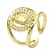 Brass with Cubic Zirconia Open Cuff Ring, Cadmium Free & Nickel Free & Lead Free, Virgin Mary, Real 18K Gold Plated, US Size 7 1/4(17.5mm)