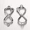 Alloy Rhinestone Links connectors, Cadmium Free & Lead Free, Grade A, Bowknot, Infinity, Platinum Metal Color, Crystal AB, 15x35x4mm, Hole: 2mm
