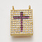 Brass Cubic Zirconia Pendants, Cadmium Free & Lead Free, Rectangle with Cross, Golden, Camellia, 16x11x2.5mm, Hole: 1mm