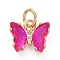 Brass Micro Pave Clear Cubic Zirconia Pendant, with Glass, Butterfly, Golden, Camellia, 11x9.5x3mm, Hole: 3.5mm