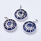 Natural Lapis Lazuli Pendants, with Brass Findings, Flat Round with Sun & Moon, Platinum, 31x27.5x8mm, Hole: 5x7mm