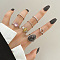 7Pcs Oval/Horse Eye/Heart Alloy Resin Finger Rings, Platinum, Inner Diameter: 15~19mm