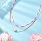 Glass Beaded Double Layer Necklaces, Natural Cultured Freshwater Pearl Potato Pendant Necklaces for Women, with 304 Stainless Steel Lobster Claw Clasps, Golden, Pink, 15.35 inch(39cm)
