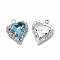 Glass Rhinestone Pendants, with Platinum Tone Brass Findings, Heart, Aquamarine, 21x16.5x6mm, Hole: 2mm