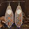 Bohemian Style Tassel Dangle Earrings, with Geometric Glass Beads Handmade, Platinum, Flat Round Pattern, Gray, 115x33mm