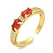 Oval Rack Plating Brass Micro Pave Cubic Zirconia Open Cuff Rings for Women, Cadmium Free & Lead Free, Long-Lasting Plated, Real 18K Gold Plated, Red, 4.4mm, Adjustable