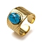 Ion Plating(IP) 304 Stainless Steel Open Cuff Rings, Synthetic Turquoise Oval Wide Band Rings for Women Men, Real 18K Gold Plated, Adjustable