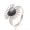 Black Cubic Zirconia Heart Sun Adjustable Ring, Brass Jewelry for Women, Cadmium Free & Lead Free, Platinum, Inner Diameter: 16.2~21mm