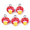 Handmade Polymer Clay Charms, with Platinum Tone Iron Findings, Mushroom, Red, 14~15x10x4mm, Hole: 1.8mm