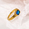 304 Stainless Steel Pave Cubic Zirconia Finger Rings for Women, Rectangle, Real 18K Gold Plated, Faceted, Blue, Inner Diameter: 19mm