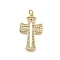 Brass Micro Pave Cubic Zirconia Pendants, Cross, Long-Lasting Plated, Lead Free & Cadmium Free, Rack Plating, with Jump Ring, Real 18K Gold Plated, 26.5x17x2mm, Hole: 3.5mm