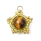 Natural Tiger Eye & Handmade Glass Seed Beaded Star Pendants, with Jump Rings, Golden, Yellow, 16~16.5x17x8~8.5mm, Hole: 3mm