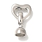 Brass Fold Over Clasps, Cadmium Free & Nickel Free & Lead Free, Heart, Platinum, 21.5mm, Heart: 21.5x12.5x3mm, Clasp: 14.5x7x7mm