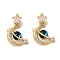 Moon & Star Rack Plating Brass Micro Pave Cubic Zirconia Pendants, Glass Planet Charms, Long-Lasting Plated, Real 18K Gold Plated, 17x14x5mm, Hole: 4x2.8mm