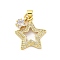Brass Micro Pave Cubic Zirconia Pendants, Star Charms, Rack Plating, Lasting Plated, Cadmium Free & Lead Free, Real 18K Gold Plated, 21.5x20x3.5mm, Hole: 5mm