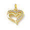 Brass Micro Pave Clear Cubic Zirconia Charms, Cadmium Free & Lead Free, with Open Jump Rings, Hollow Heart, Real 18K Gold Plated, 11.5x10.5x2mm, Hole: 2.7mm