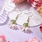304 Stainless Steel Dangle Earrings, with Leaf Alloy Pendant and Flower Spray Paint ABS Plastic Imitation Pearl Beads, Golden, 42.5x21.5mm