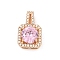 Brass Micro Pave Cubic Zirconia Pendants, Square, Long-Lasting Plated, Lead Free & Cadmium Free, Plum, 18x11x6.5mm, Hole: 5.5x2mm