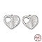 925 Sterling Silver Charms, Heart with Polka Dot Charm, Textured, Real Platinum Plated, 12x13x1.2mm, Hole: 1.5mm