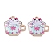 Printed Alloy Pendants, Teacup with Cat, Light Gold, Hot Pink, 22.5x23x2.5mm, Hole: 2mm