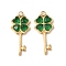 304 Stainless Steel Rhinestone Pendants, Key, Clover, Real 18K Gold Plated, 20x9x2.5mm, Hole: 1.5mm