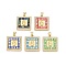 Brass Micro Pave Clear Cubic Zirconia Pendants, Cadmium Free & Lead Free, with Shell & Enamel, Square & Christianity Charms, Mixed Color, 24.5x22x4mm, Hole: 5x3.5mm