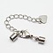 Tarnish Resistant 304 Stainless Steel Chain Extender, with Cord Ends, Curb Chains and Lobster Claw Clasps, Stainless Steel Color, 30mm, Cord End: 9x4mm, Inner Diameter: 3mm
