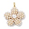 Rack Plating Brass Pendants, with ABS Plastic Pearl, Long-Lasting Plated, Lead Free & Cadmium Free, Flower, Real 18K Gold Plated, 35.5x35.5x9mm, Hole: 3.6x6mm